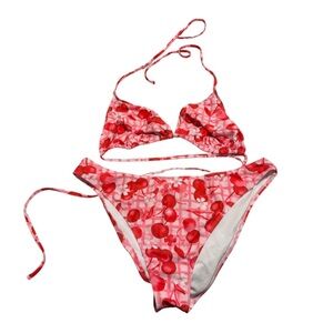 NWOT PrettyLittleThing Red and White Bikini Set